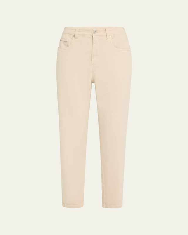 Garment Dyed Twill Tapered-Leg Jeans With Monili Trim